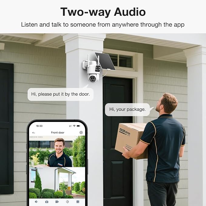 TKENPRO Dual Lens Solar Security Cameras Wireless Outdoor, 2K Full HD Video, 360° View Pan/Tilt Home Security Camera with Color Night Vision, Easy to Install, PIR Alarm, 2.4GHz WiFi
