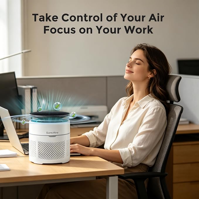 Small Desktop Air Purifier with HEPA Filter for Home and Office, Large Touch Display with Filter Indicator, Timer, Sleep Mode, Covers up to 250 Sq.Ft