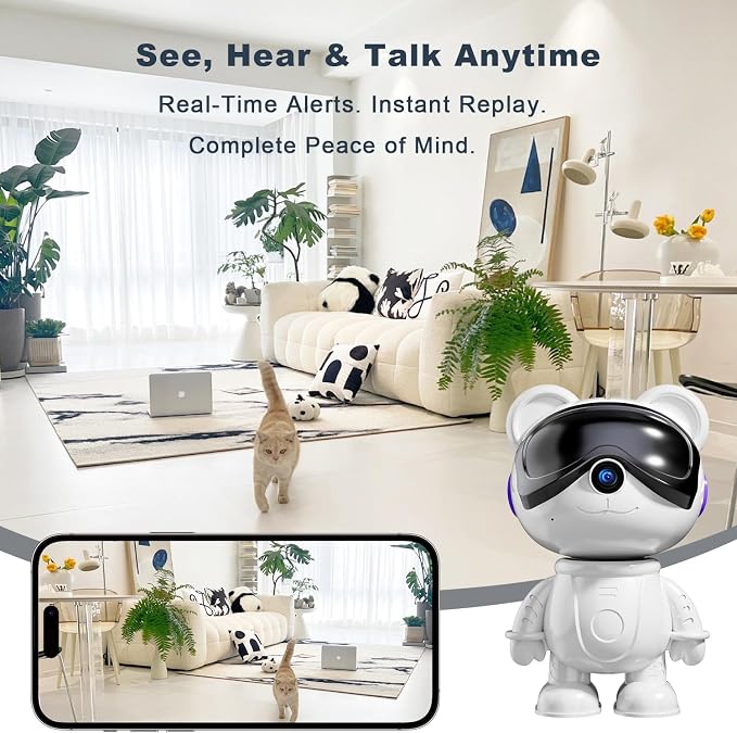 3K Indoor Security Camera for Home – Cute Bear Baby Monitor, Pet Camera & Nanny Cam, 5G/2.4G WiFi, AI Human & Pet Detection with Auto Tracking, IR Night Vision, Two-Way Audio, Privacy Mode, RTSP/ONVIF