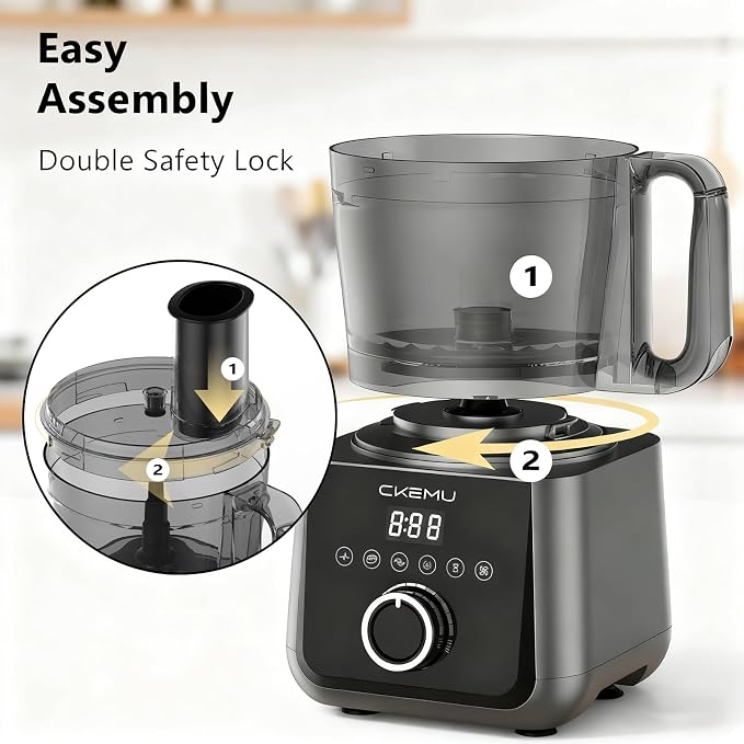 Smart Food Processor and Vegetable Chopper, 12 Cup Bowl, 6 Functions for Chopping, Slicing, French Fries, Purees & Dough, Food Chute & Pusher, Silver