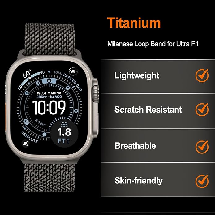 Dhwazz Titanium Milanese Loop Band for Apple Watch Ultra 3 2 1 49mm, Parachute-Buckle Strap for iWatch Series 11 10 9 8 7 6 5 4 46mm 45mm 44mm / SE 3 2 1 Men Women