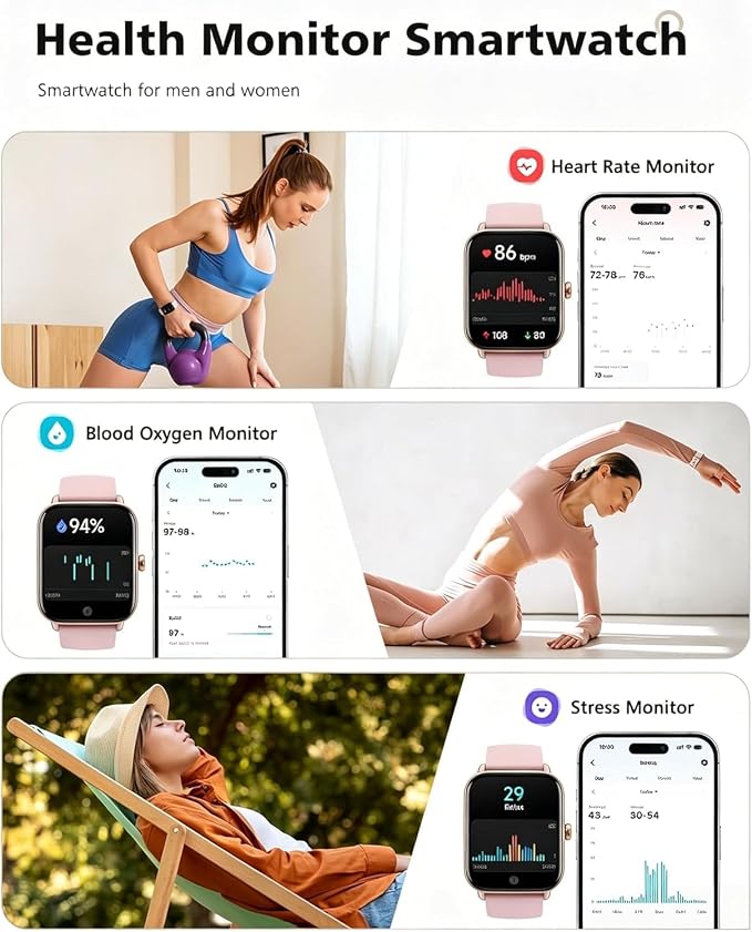 Quican Smart Watches for Women, Compatible for iPhone & Android | Fitness Tracker Watch with Alexa & Calling, Heart Rate Sleep Monitor, Waterproof, Gifts for Women,1.8 Inches Light Pink