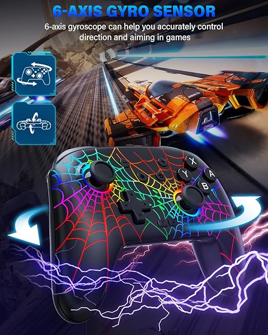 Switch Controller, Wireless Pro Controller Compatible with Nitendo Switch/Switch 2/Switch Lite/Switch OLED, Switch Controller Pro, Rechargeable Switch Remote Gamepad with 6-Axis Gyro,10 LED Light
