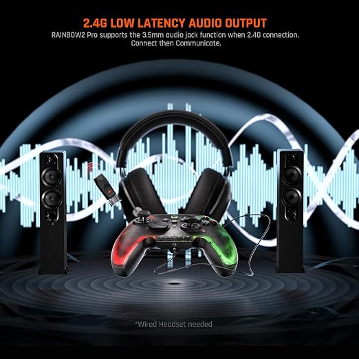 BIGBIG WON Wireless Controller Motion Control, Hall Trigger, ALPS Joystick, 3.5mm Audio, Gaming Controller for PC Windows/Android/iOS/Switch Pro Controller (Rainbow 2 Pro&Charging Dock)