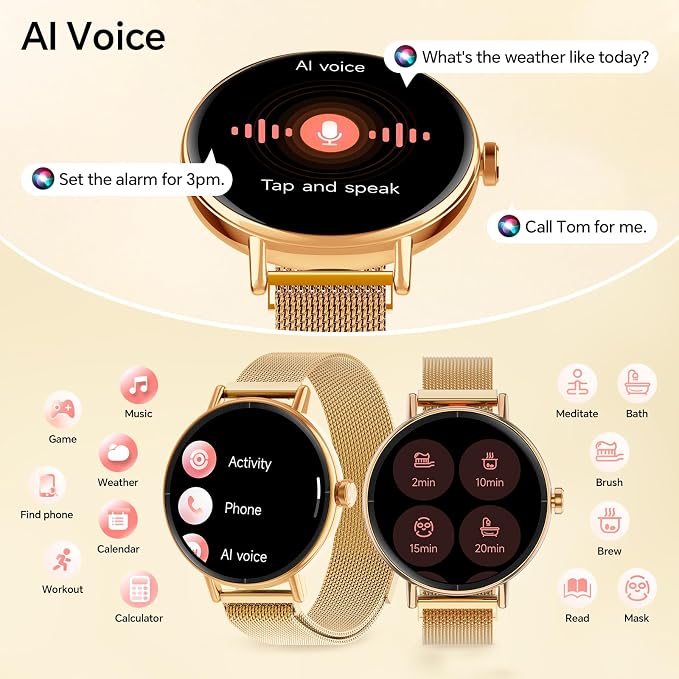 Yoever Smart Watches for Women, 1.57" HD 43mm Fitness Tracker Answer/Make Call, Heart Rate/Sleep/SpO2, Round Smart Watch for iPhone/Samsung/Android, IP68 Waterproof, 110+ Sport Mode - Gold