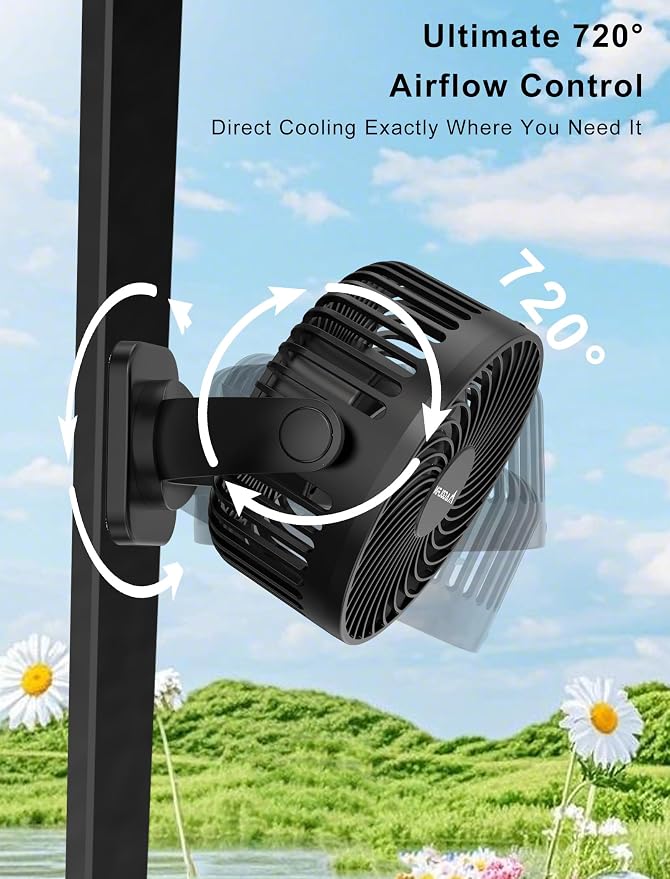 [Upgraded 2X Magnet] 1-Pack Magnetic Golf Cart Fan Rechargeable, 12000mAh Battery Operated Portable Fan with Light, Magnetic Base, Suitable for EZGO Club Car Yamaha, Golf Cart Accessories 2026