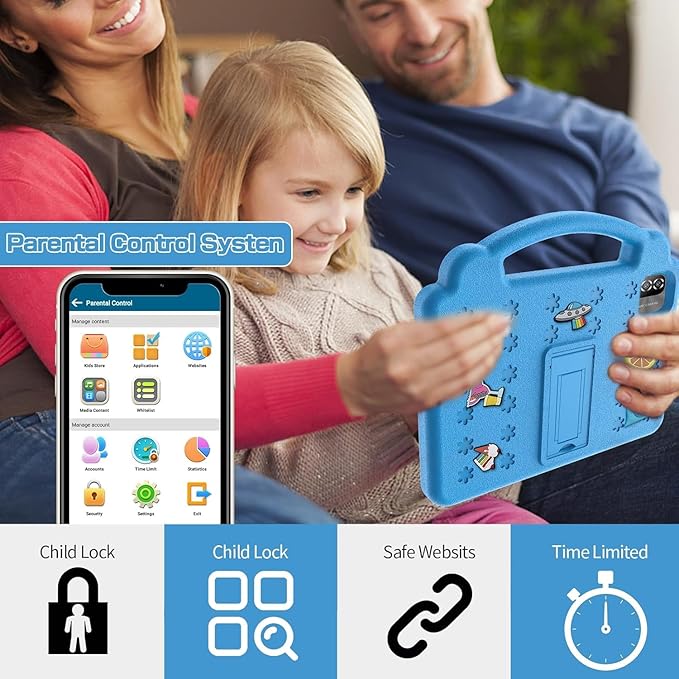 10 Inch Kids Tablet with Case, Android 15 Tablets for Age 3-12, 64GB Educational Pad,Parental Control, 5G WIFI6, Dual Camera, 6000mAh, Bluetooth (Blue)
