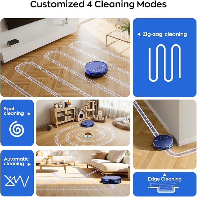 MANVN Robot Vacuum and Mop Combo for Pet Hair, Robotic Vacuum for Hard Floors and Carpets, 2.87'' Ultra-Slim, with 3D Obstacle Avoidance, Wi-Fi/App/Voice Controlled, Self-Charging