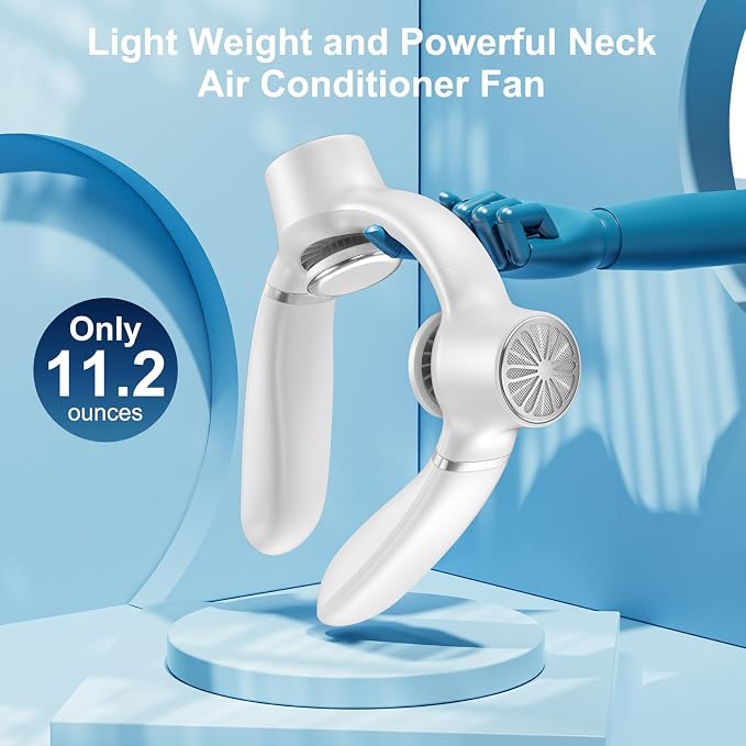 Portable Neck fan,Hands Free Wearable Neck Fan,2023 Lightweight Neck Air Conditioner fan,4000 mAh Battery Operated Neck Cooling Fan,3+1 Speed Adjustable for Travel Camping Working-White