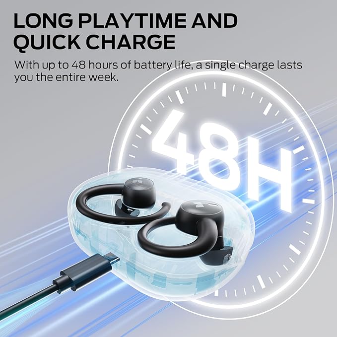 Monster N-Lite 216 Wireless Earbuds, Sports Earbuds with Earhooks, Noise Cancelling Headphones, Stereo Deep Bass Over Ear Buds 48H Playtime, IPX6 Waterproof Earphones for Sports/Running/Workout（Black）