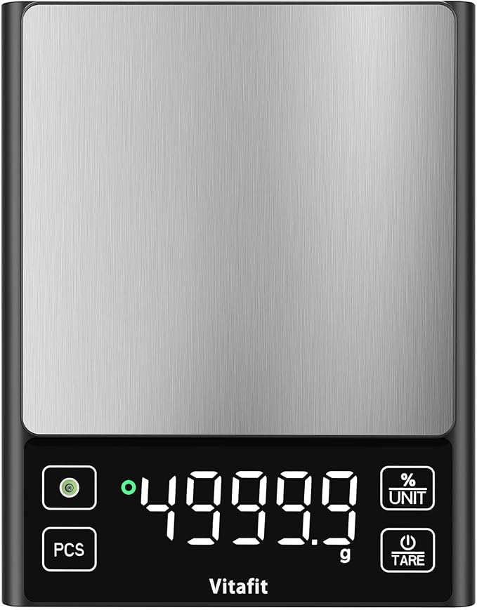 Vitafit 11lb Food Scale, High Accuracy 0.0001lb by Our Professional Scale Factory Since 2001, Digital Kitchen Scale with% Percentage Function for Cooking, Baking & Coffee, Stainless Steel, LED, Black
