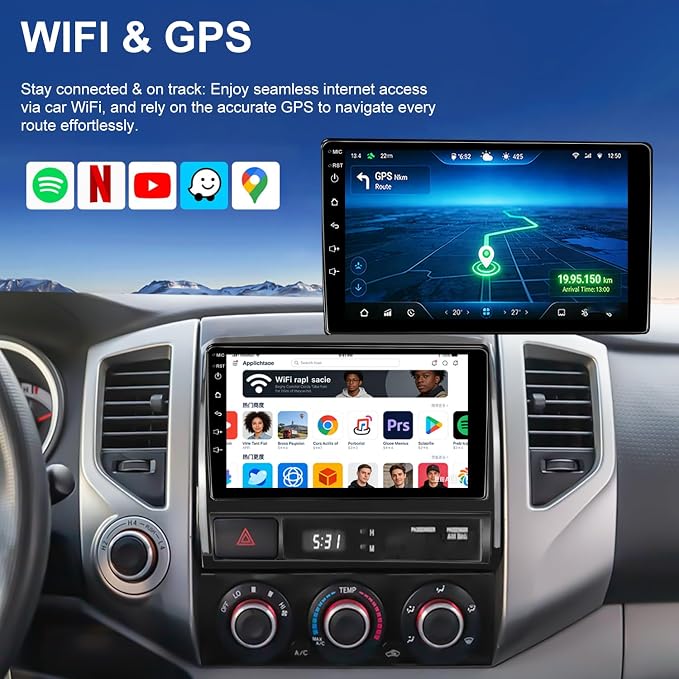 4G+64G Android Car Radio for Toyota Tacoma 2005-2015, 9 Inch Tacoma Stereo Upgrade Support Wireless Carplay Android Auto, Touch Screen Head Unit with GPS Navigation BT Backup Camera FM DSP SWC 5GWiFi