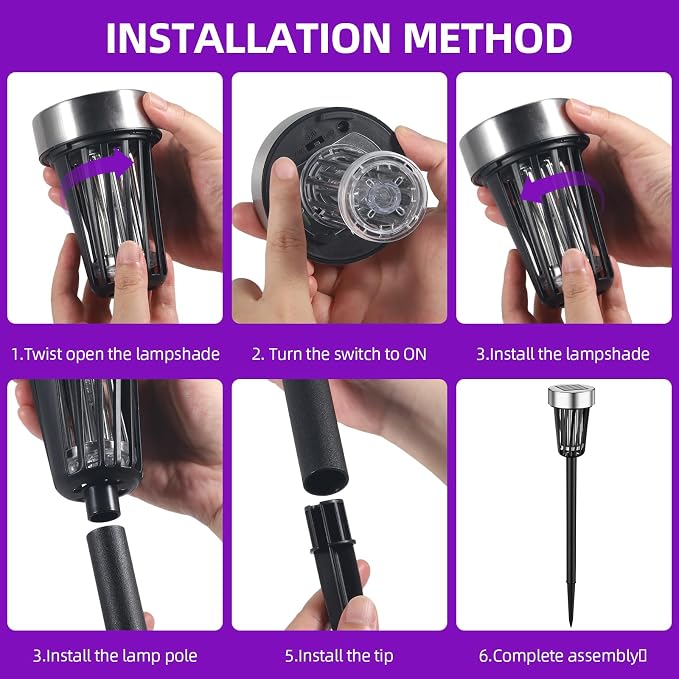 2026 New Solar Bug Zapper Outdoor Waterproof,Mosquito Zapper Rpellent Outdoor Patio,Purple & White Light,Auto-On at Dusk,Effective Fly Insect Gnat Zapper Trap for Yard,Garden,Backyard,Pathway