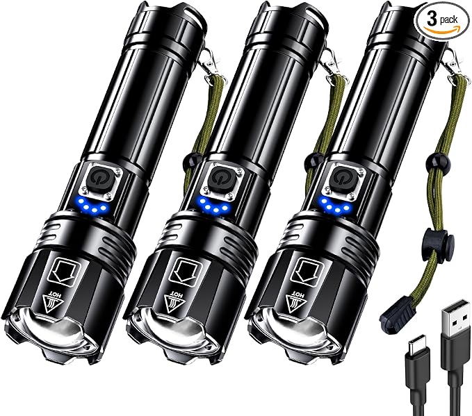 AKNEAR Rechargeable LED Flashlight 99000 High Lumens, Super Bright Flashlights with Zoomable & USB C Rechargeable & 5 Light Mode & IPX7 Waterproof, Powerful Flash Light for Home, Hiking, Camping