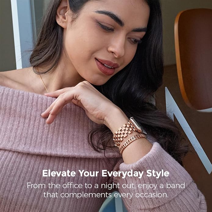 My Pretty Strap - Compatible Apple Watch Band Strap, Stainless Steel Fashion iWatch Replacement Strap- Easy Resizing, No Tool Needed, Fits Most Wrists- Compatible with Series 1-11, SE and Ultra