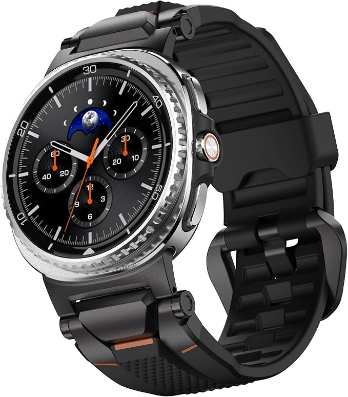 ULTIMAL Rugged TPU Sport Band ONLY for Samsung Galaxy Watch 8 Classic & Galaxy Watch 8 (40/44/46mm), Replacement Strap with Secure Connector, Waterproof Sweat-Resistant, Fit 6.2”-8.9”(Black+Black)