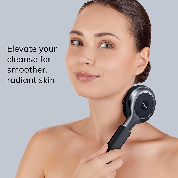 GESKE Sonic Full-Body Brush & Intensive Exfoliator | 8 in 1 | Electric Body Cleansing Brush | With SmartSonic Pulsations | Deep Cleansing, Exfoliation, Massage | Extendable Handle | Rough Skin Remover