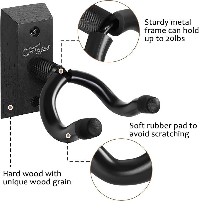 SNIGJAT Guitar Wall Mount 2 Pack, Guitar Hanger Wall Hook Holder Stand with Screws, Hardwood Mount Hanger for Acoustic Bass,Banjo, Mandolin Guitar, Bass, Banjo, Mandolin