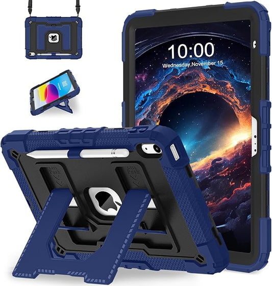 WESOROL Case for iPad A16 11th/10th Generation 2025/2022 with Pencil Holder Shoulder Strap iPad Case 10th Generation Shockproof Cover for iPad 11th/10th Gen Cases,Navy Black