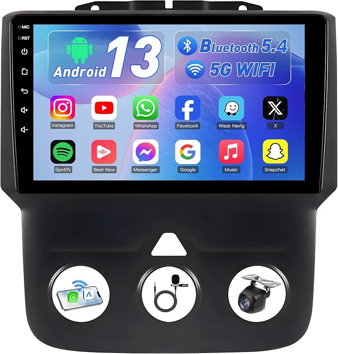 4GB RAM+64GB ROM Car Radio for Dodge Ram 1500 2500 2013-2018: 9-Inch 1280 * 800 IPS Touchscreen Upgrade Stereo with Wireless Carplay Android Auto 1080P Backup Camera Bluetooth 5.4 GPS 5G WiFi SWC FM