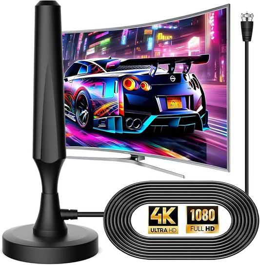 TV Antenna for Smart TV Indoor TV Antenna for Easy Installation Long Range Reception HD Antennas for TV Indoor 4k 1080P Channels Strong Magnetic Base-16.5 ft Long Cables (Black)