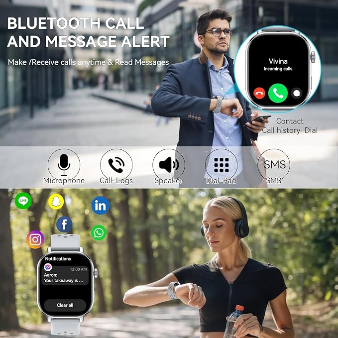 uaue GPS Smart Watch for Men, Fitness Tracker with 110+ Sports Modes, Fitness Watch with 2.06" AMOLED Touchscreen, Heart Rate/Sleep Monitor, IP68 Waterproof, Notifications for Android iOS