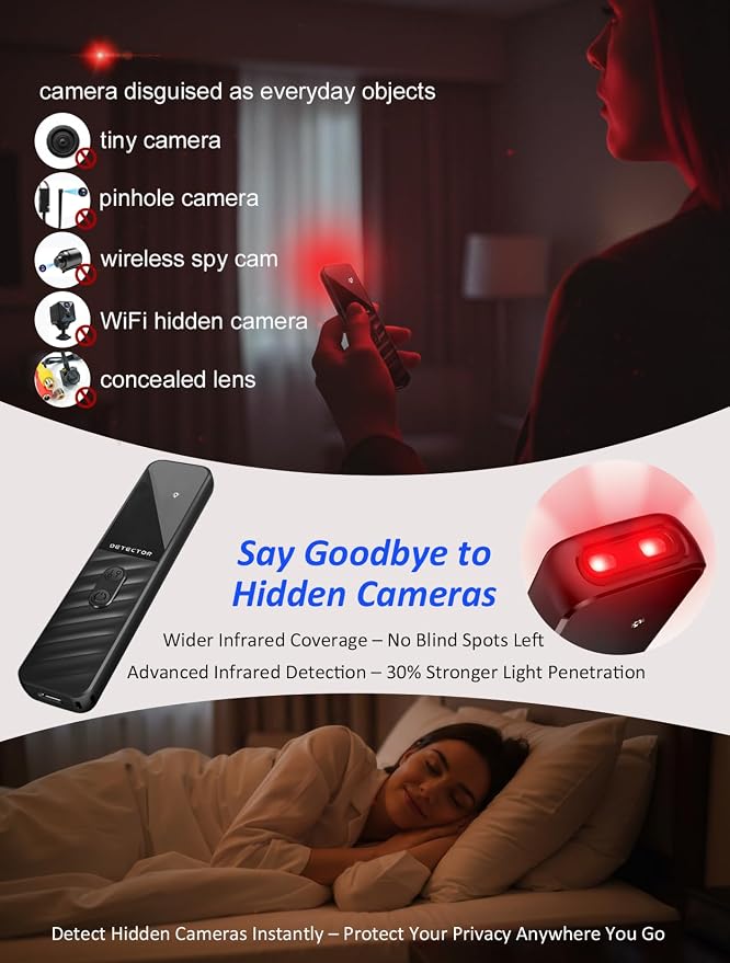 Hidden Camera Detectors, Anti Spy Bug Camera Finder & GPS Tracker Detector, Anti-Theft Alarm, 6-Level Sensitivity, 168H Battery, Privacy Pen Hidden Device Detector for Travel, Hotel, Home, Car, Office