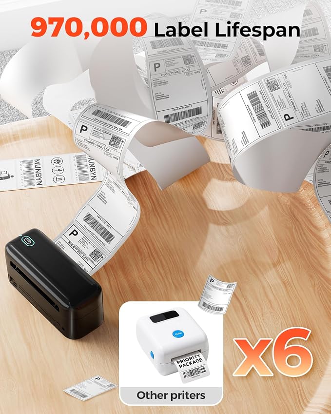 MUNBYN Bluetooth Thermal Label Printer RealWriter RW402B, 4x6 Shipping Label Printer for Small Business, Compatible with Android, iPhone and Windows, Mac, Chromebook