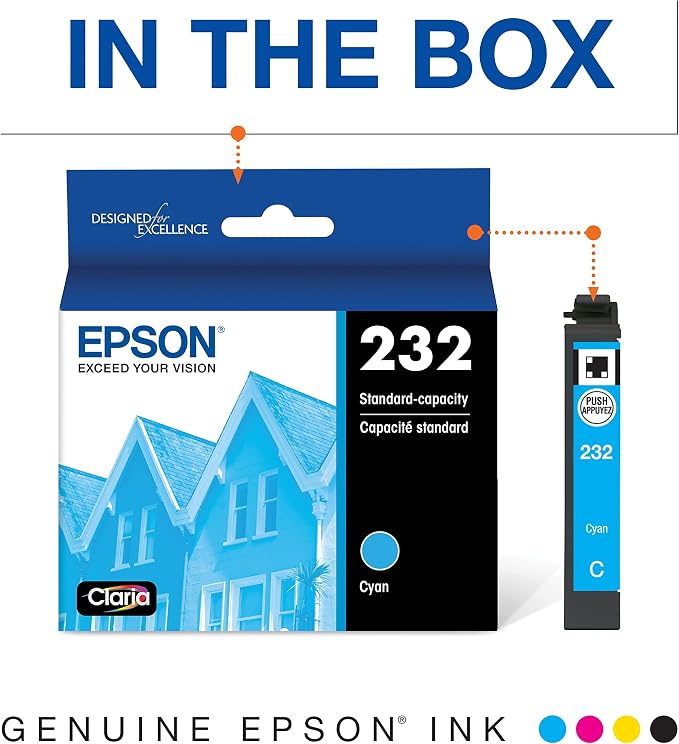 Epson T232 Cyan Ink Cartridge, Standard Capacity (Pack of 2)
