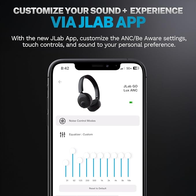 JLab Go Lux ANC, On Ear Headphones, Active Noise Cancelling, Bluetooth, MultIPoint Connection, Sage