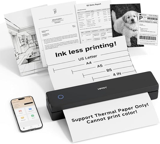 HPRT Portable Printer Wireless for Travel, Inkless Thermal Printer for iOS/Andorid/Laptop, Supports Thermal Paper & Labels,Supports 8.5"x 11"US Letter & A4, A5 for Office/Home/School/Vehicles