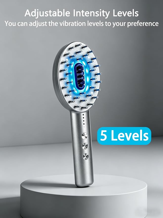 3-in-1 Electric Scalp Massager Brush, Vibrating Scalp Massager Comb with Hair Oil Applicator for Scalp/Face/Body Relaxation, Portable Massager Tool for Home & Travel, Gift for Men & Women (Grey)