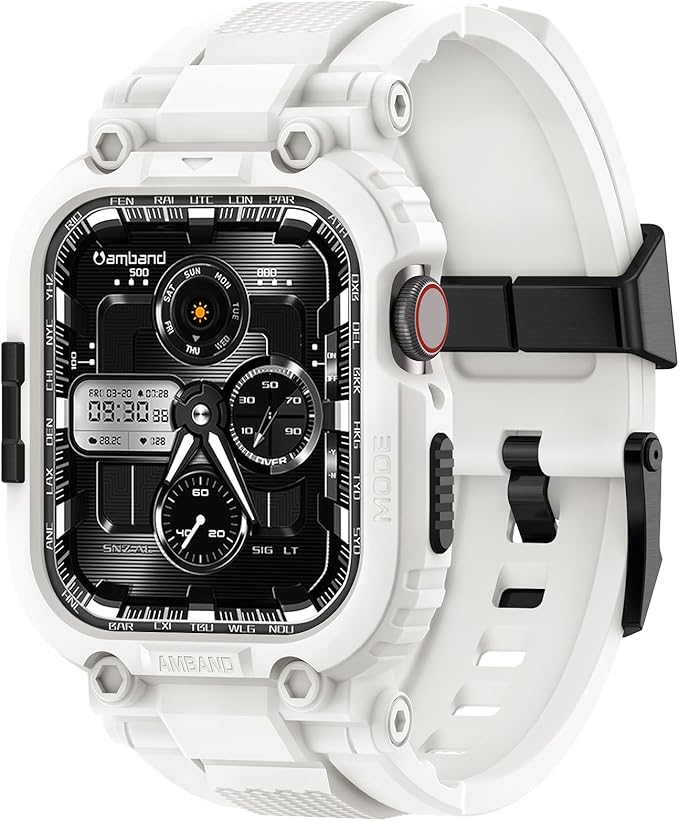 amBand Bands Compatible with Apple Watch 9/8/7/SE (3/2/1)/6/5/4 41mm/40mm Case Men, M1 Sport Series Rugged Case with TPU Strap Military Protective Tough Cover Bumper for iWatch 41/40 mm - White