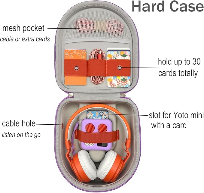 Silicone Cover and Travel Case Compatible with Yoto Mini with Headphones, Hard Carrying Case with Shoulder Strap and Adventure Jacket Accessories Set for Yoto Mini, Lavender