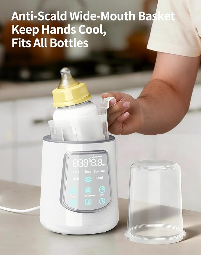 12 in 1 Fast Baby Bottle Warmer with Even Heating No Hot Spots, Night Mode, Sterili-zing,Constant Temp Milk Warmer for Breastmilk & Formula, Fits All Bottles Lt-Gray