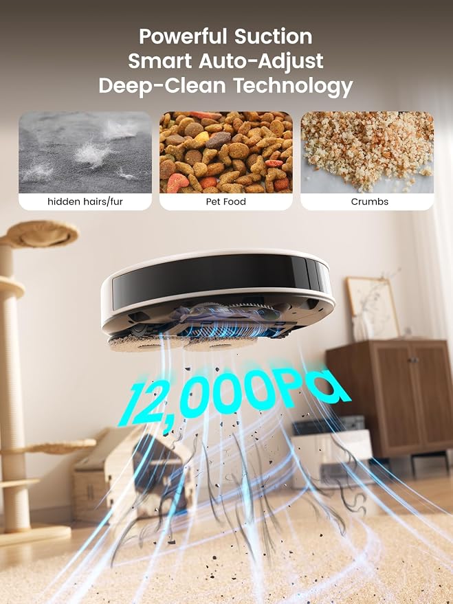 Lefant Robot Vacuum and Mop, 12000Pa Suction,Multifunctional Dock with Hot Water Self-Cleaning&Drying, Obstacle Avoidance,90-Day Self-Emptying, 5G WiFi Alexa/APP/iWatch Control, M3