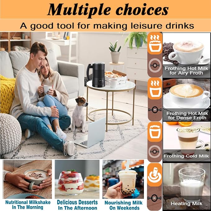DIY Milk Frother,Large-Capacity Milk Warmer,11.9oz/350ml Electric Milk Steamer,Hot/Cold Stainless Steel Milk Frother,4 in 1 LED Touch Screen Milk Foam Maker for Coffee/Hot Chocolate/Latte/Cappuccinos
