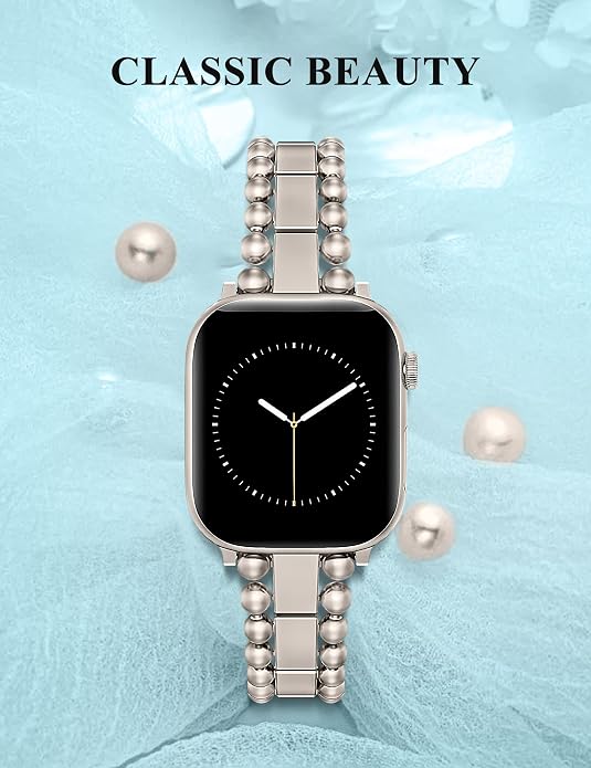 TOYOUTHS Beaded Bracelet Compatible with Apple Watch Bands 38/40/41/42/44/45/46/49mm Women, Dressy Fancy Stainless Steel Metal Elegant Jewelry Strap for iWatch Series 11 10 9 8 7 6 5 4 Ultra/SE 3 2 1