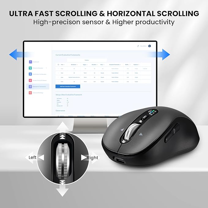 INFINMIND Wireless Bluetooth Mouse Rechargeable,Multi Device Ergo Computer Mouses,4-Way Super Scrolling,± 3200 DPI,10 Buttons,Plug&Play,Quiet,USB Cordless Mice for Laptop,Tablet,Mac,iPad,PC,Phone