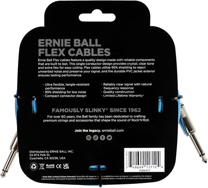 Ernie Ball Flex Instrument Cable Straight/Straight 20ft - Blue