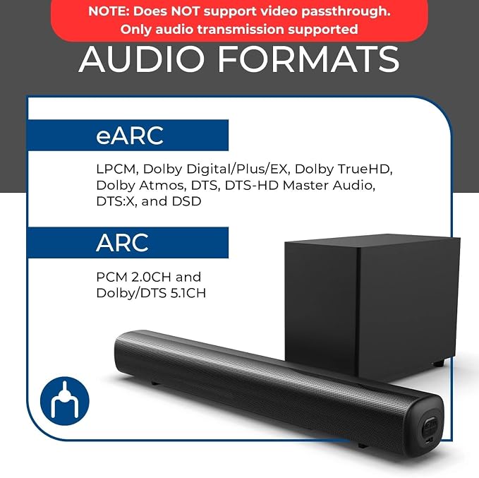 OREI eARC Audio Splitter 1 in 2 Out – HDMI ARC/eARC Audio Extractor & Splitter, Dolby Atmos, DTS:X, TrueHD, CEC Volume Control, Dual Soundbar Audio Adapter