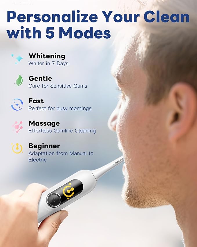 SAKYPRORAL G5S Electric Toothbrush (White) + Ultra White Toothpaste 2 Pack, 150-Day Rechargeable Toothbrush, Visibly Whitens Yellow Teeth