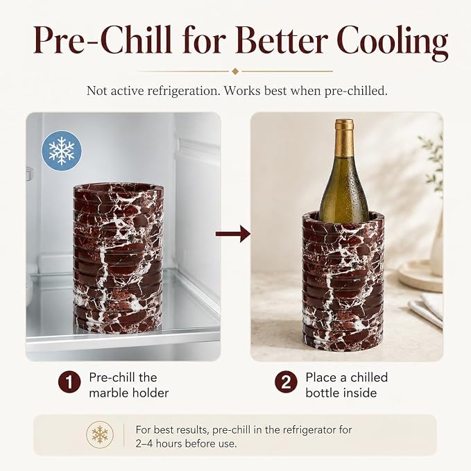 Purple Marble Wine Chiller for 750ml Wine & Champagne Bottles | Red Stone Wine Bottle Cooler Holder, Decorative Bar Cart and Dining Table Wine Holder