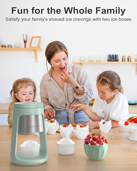 CROWNFUL Shaved Ice Machine, Snow Cone Machine with 2 Ice Cups, Ice Shaver Machine for Snow Cones, Snowballs, Frozen Cocktails and More, Easy to DIY with Snow Cone Syrup at Home, Gifts for Men&Women
