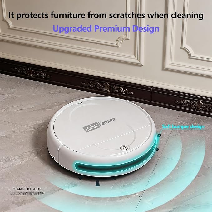 Robot Vacuum Cleaner, 3000Pa Powerful Suction, 2.56-inch Ultra-Slim Body, 120-Minute Long Battery Life, Quiet Operation, Smart Navigation, Suitable for Hard Floors/Low-Pile Carpets/Pet Hair- (White)