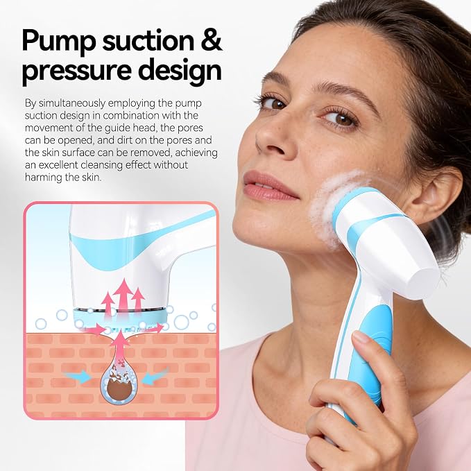 Rechargeable Facial Cleansing Brush – Dual Rotating Electric Face Scrubber with 3 Brush Heads, Waterproof Exfoliator for Deep Cleansing, Valentine's Day Gifts for Her, Mom (Blue)