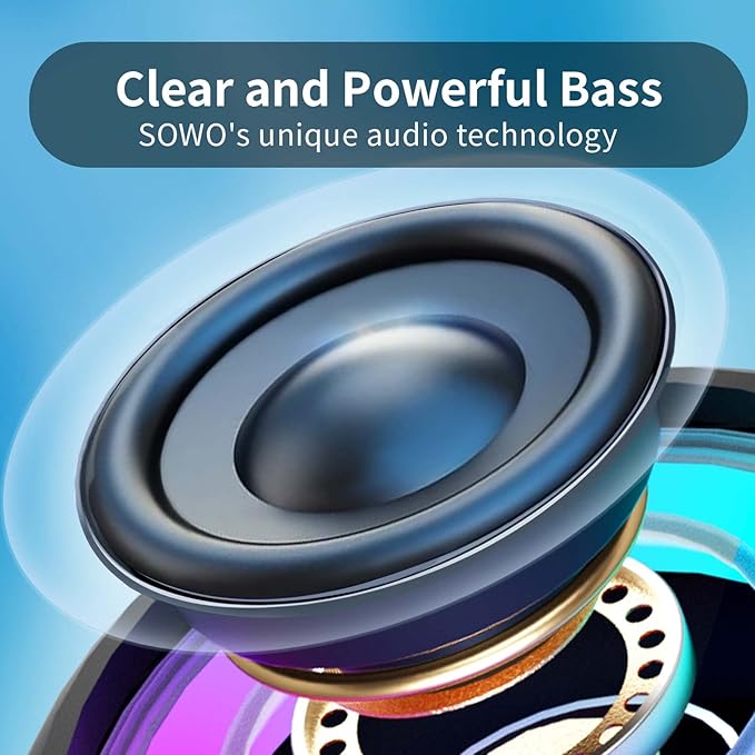 SOWO Bluetooth Shower Speaker Waterproof - Small Portable Bluetooth Speaker Wireless with Clip - Powerful Bass and Louder Volume - Colorful Lights and Lightweight