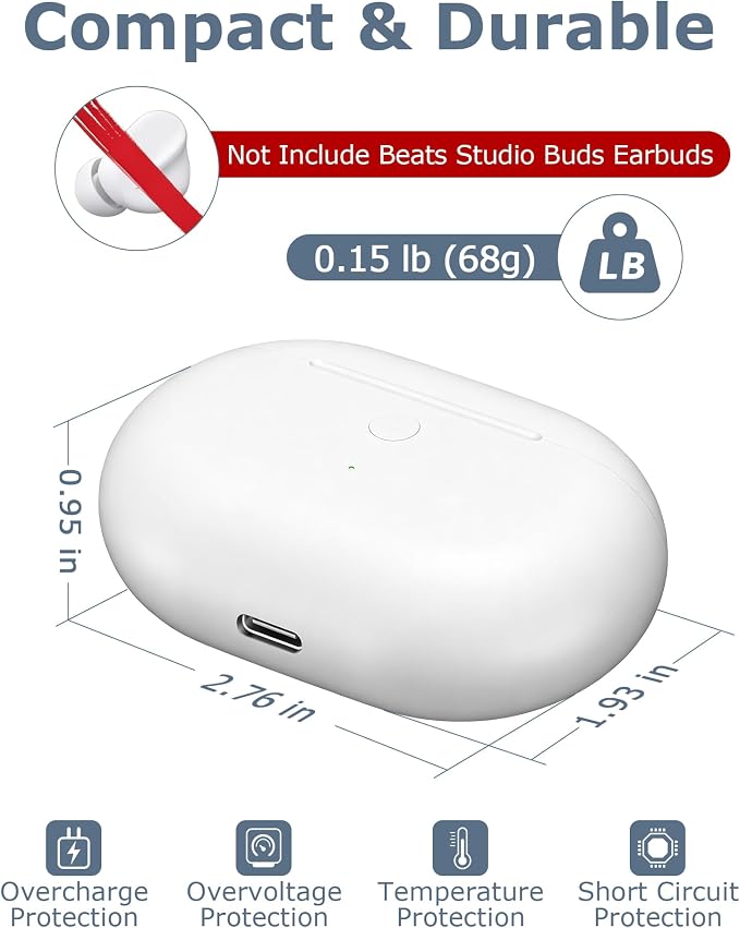 Charging Case Replacement for Studio Buds & Studio Buds+: 660mAh Earbuds Charger Case with Bluetooth Sync Button & USB-C Cable