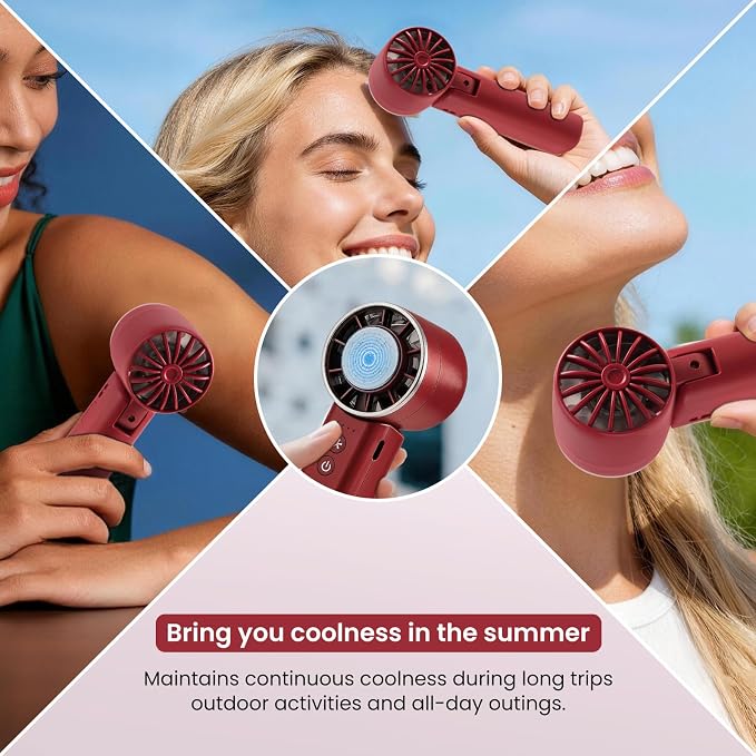 Foldable Handheld Fan with Ice Cooling - 4 Speed Rechargeable Mini Portable Fan, Ultra-Lightweight Personal Air Cooler for Desk, Travel and Makeup, Red