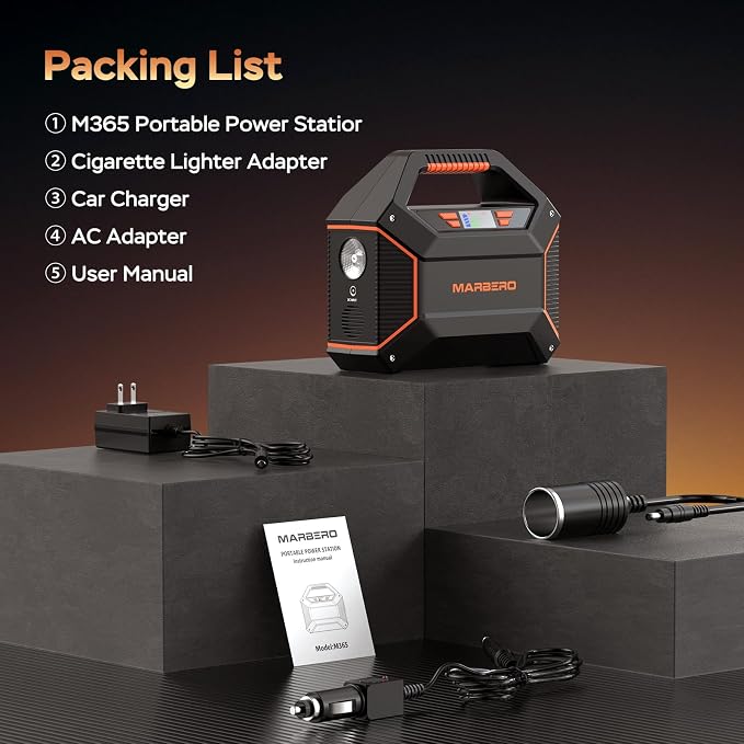MARBERO Portable Power Station 155Wh Portable Charger 100W Power Station with 6 Outputs 2x 110V AC Outlet LED Flashlight for Home Blackout, Camping, RV Travel, Ultra-Light & Silent Fan UL Certified